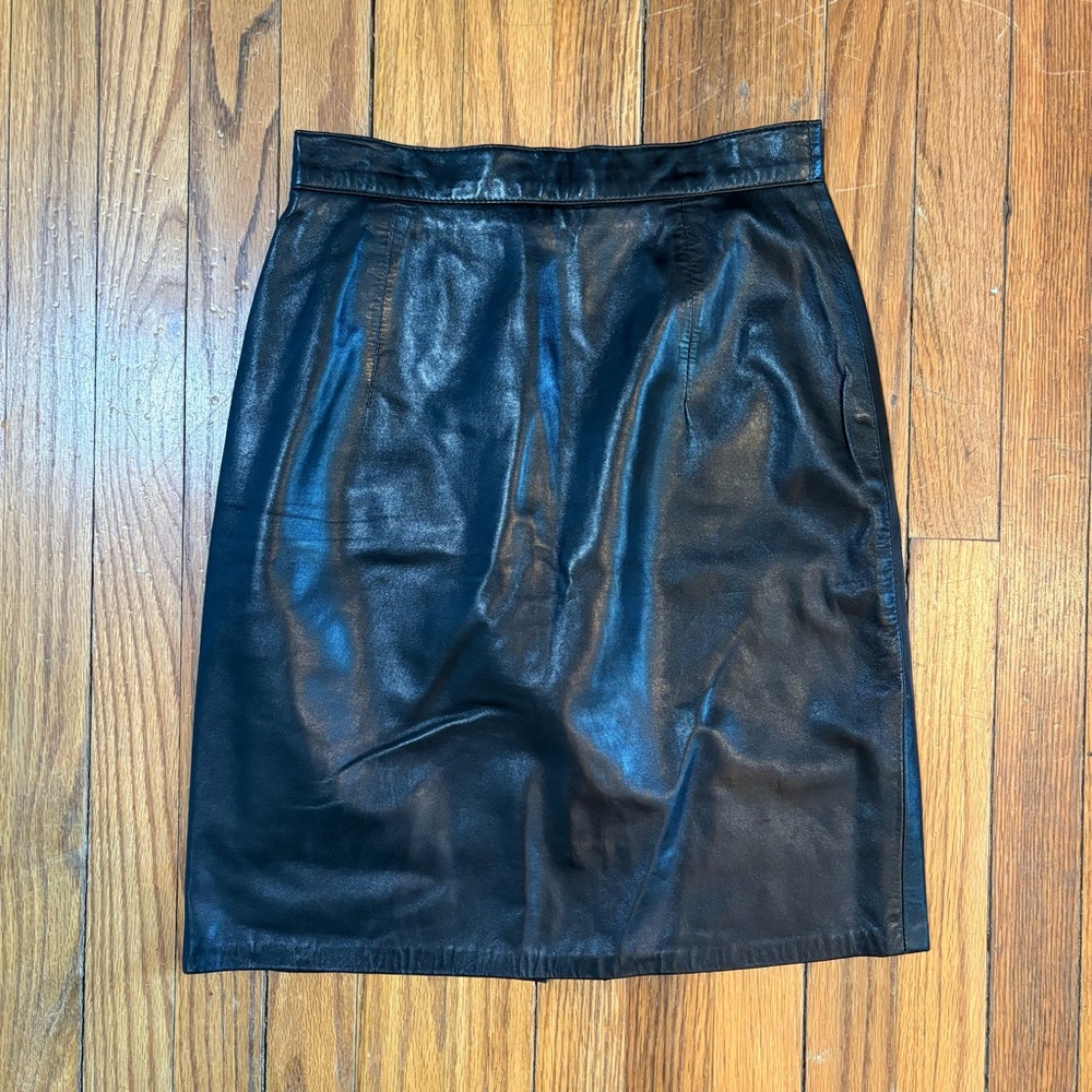 Vintage Ann Taylor Black 100% Leather Pencil Skirt - Size 2/4